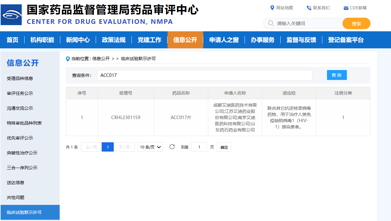 艾迪药业抗艾一类新药获药物临床试验批准通知书！