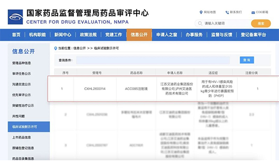 长效预防药物ACC085注射液获批临床